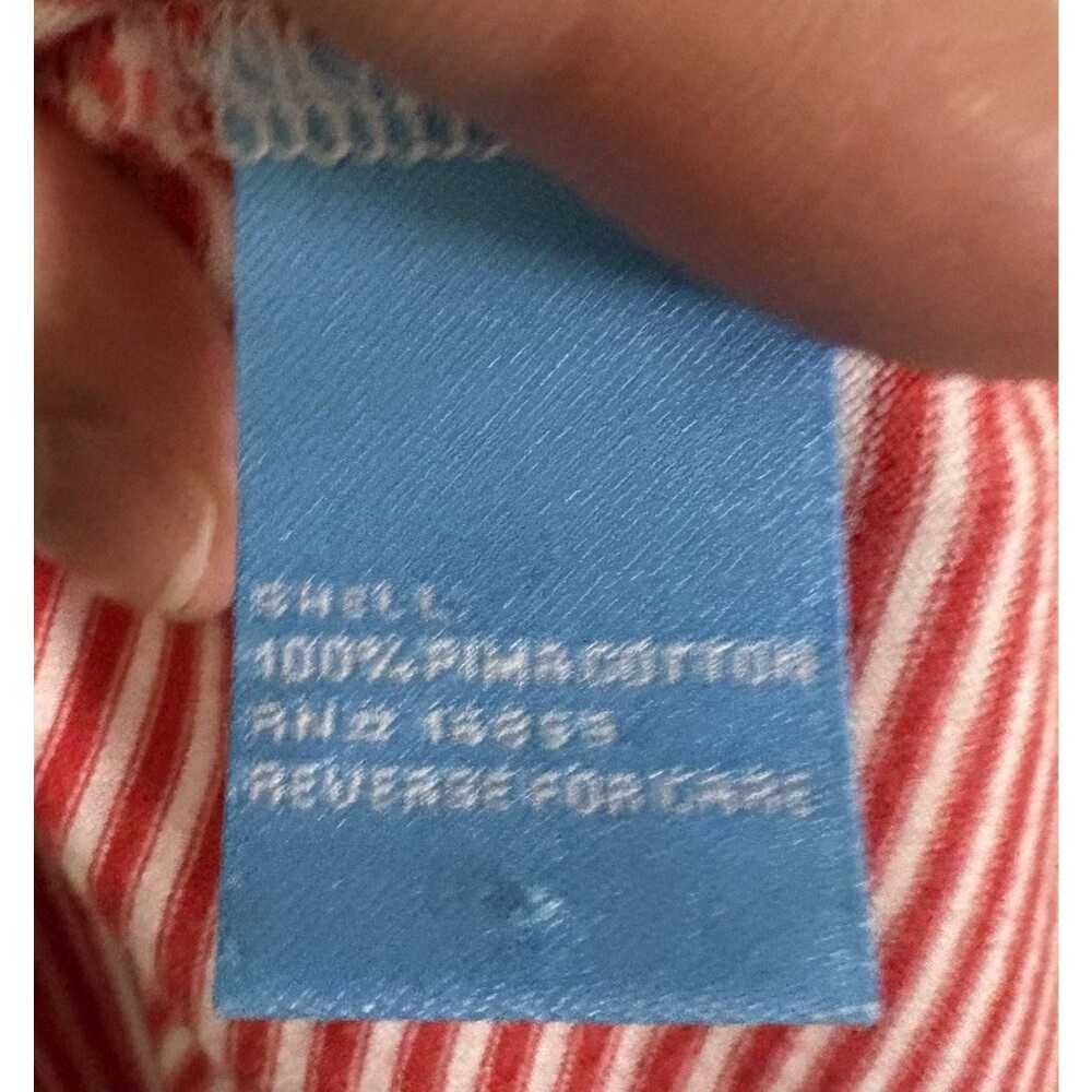 J McLaughlin Large Pima Cotton Red White Striped Polo Shirt Mens Golf Soft EUC - Picture 5 of 7